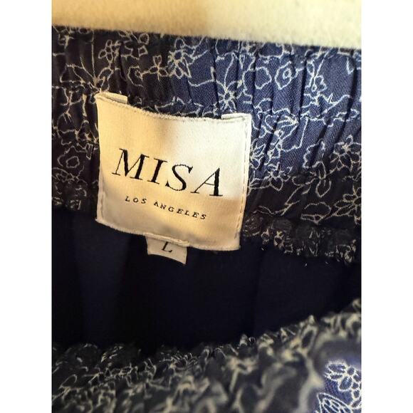Misa Los Angeles Sz LG Ruffled Tier Mini Skirt Boho Chic Navy Blue White Floral - Picture 5 of 6